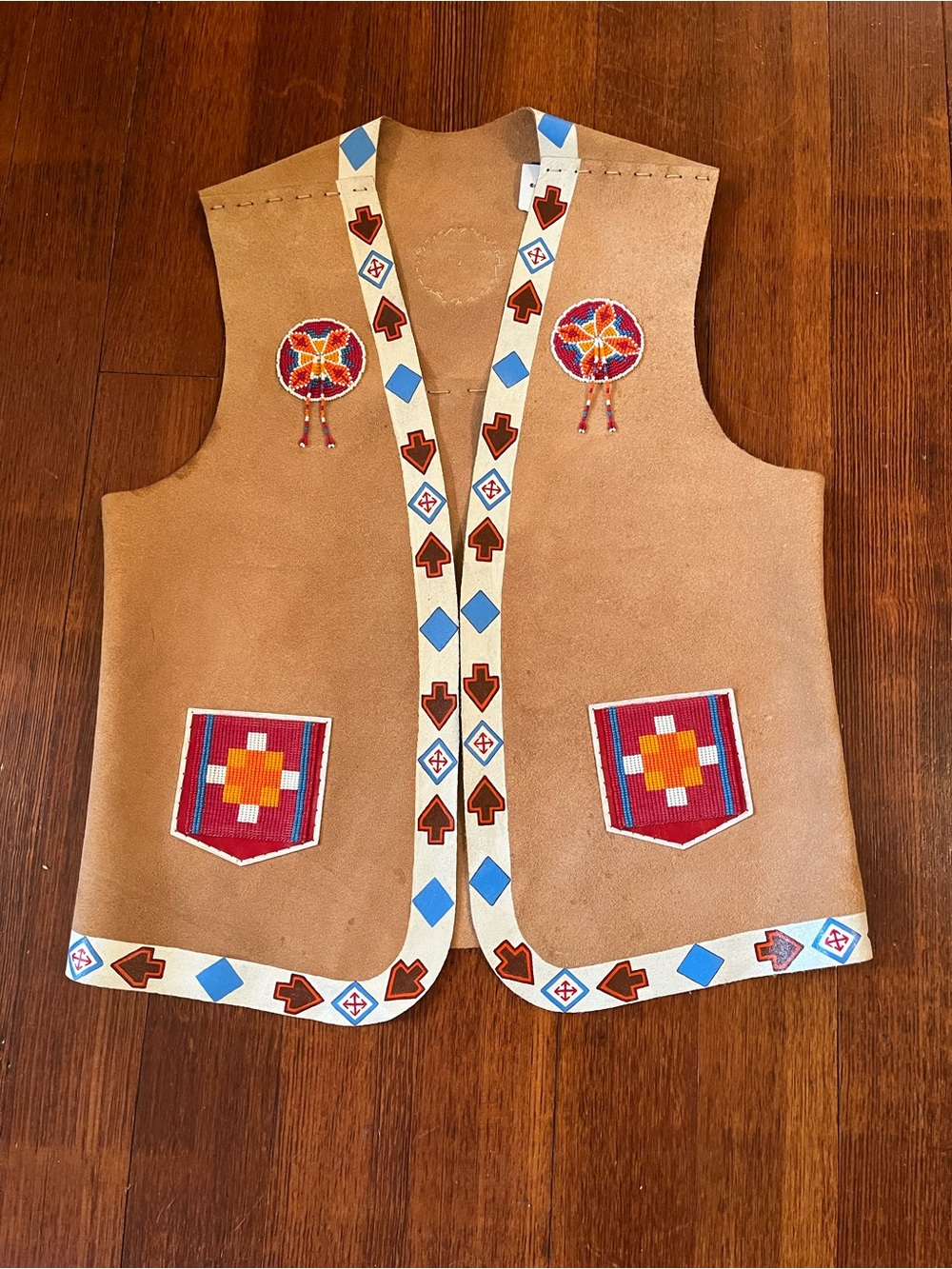 Suede Beaded Vest - Tan Southwestern Style